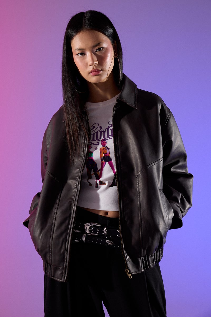 ديفاكتو جاكيت جلد صناعي داد فيت بياقة بولو - Image 1